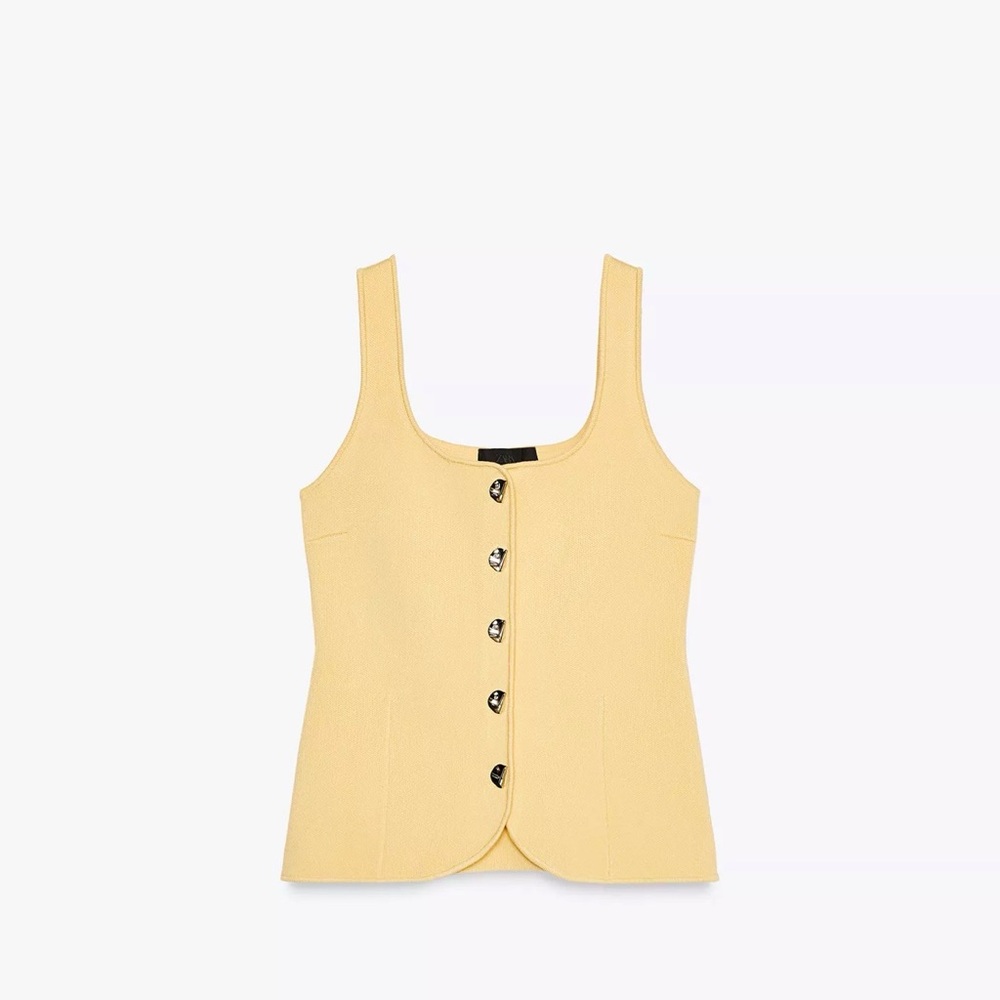 Zara Yellow Button-Front Tank Top